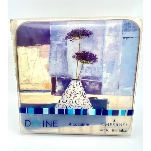 Kathryn White Pimpernel Coasters Set of 4 "Shades of Pale" Purple Blue Floral - Picture 4 of 6